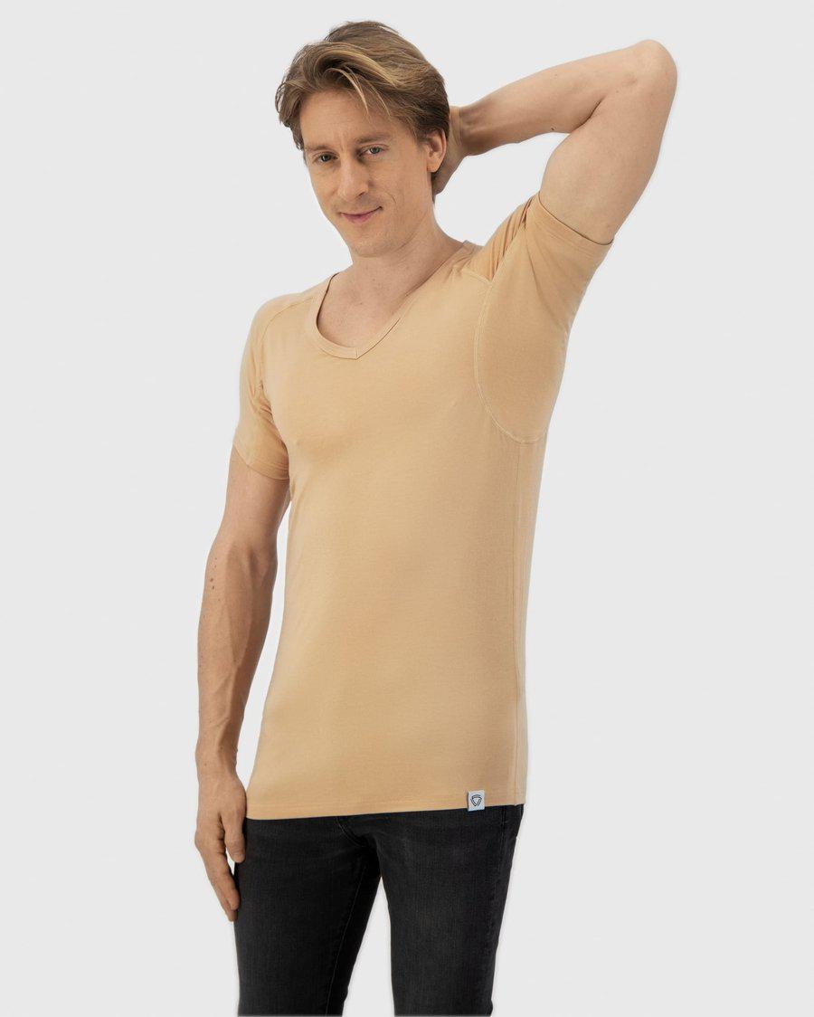 t-shirt, korte mouwen, beige, herenkleding, effen