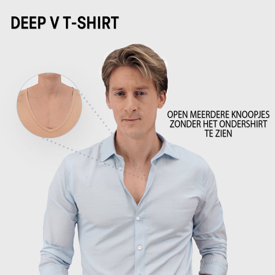 t-shirt, deep v, open knoopjes, zonder ondershirt, mannelijke t-shirt