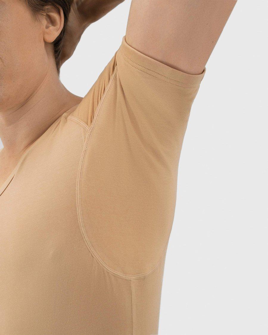 mouwloze, nieuwe, t-shirt, beige, effen