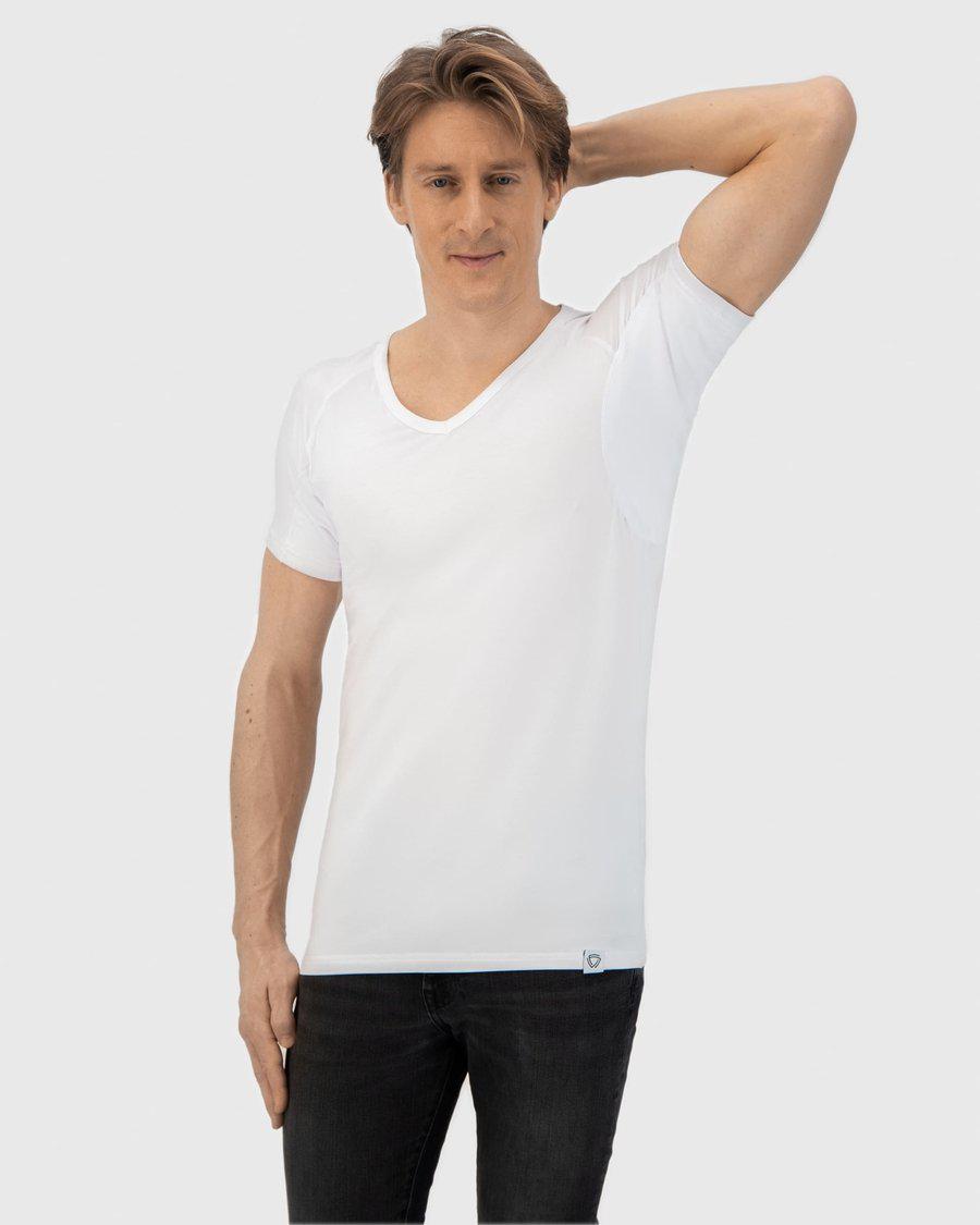t-shirt, witte t-shirt, korte mouwen, uni kleur, v-hals