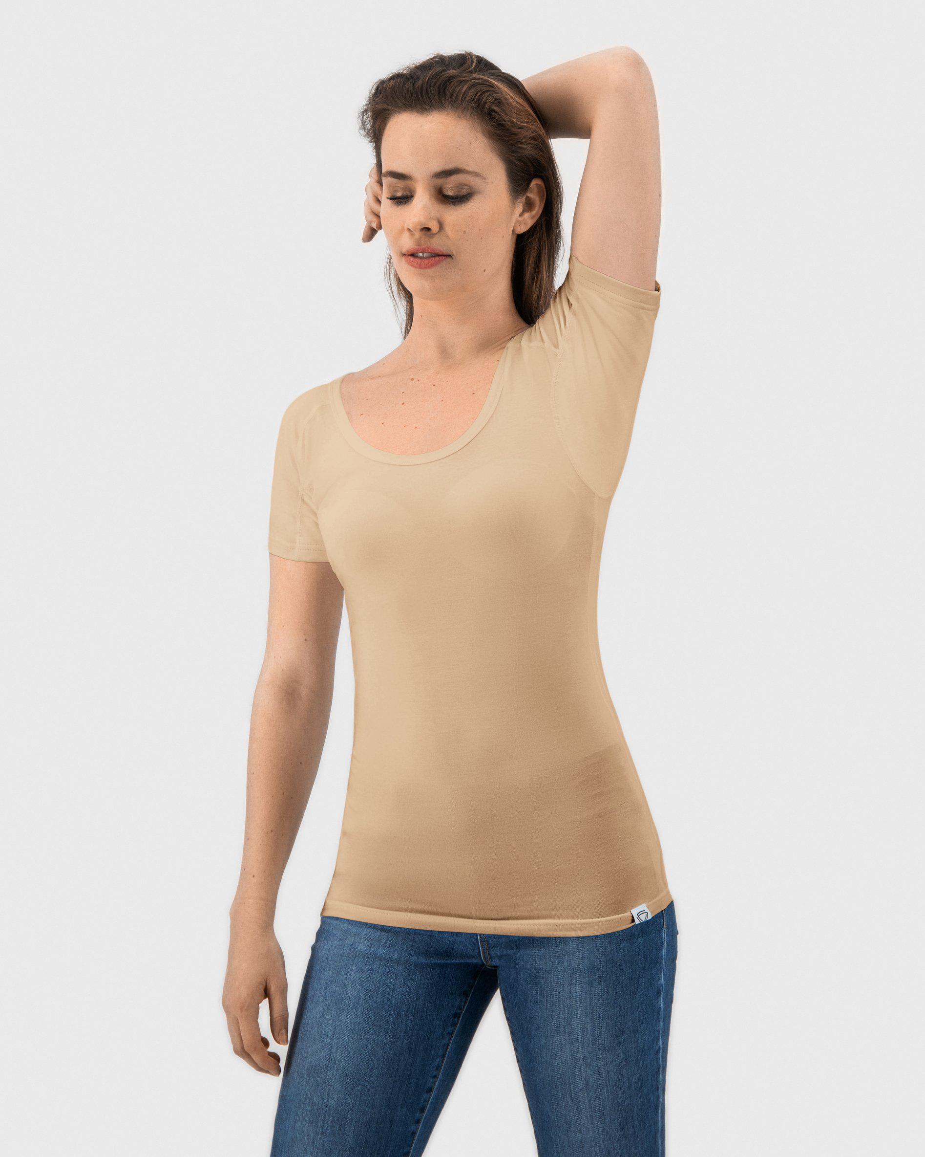 t-shirt, kin, korte mouwen, beige, stretch