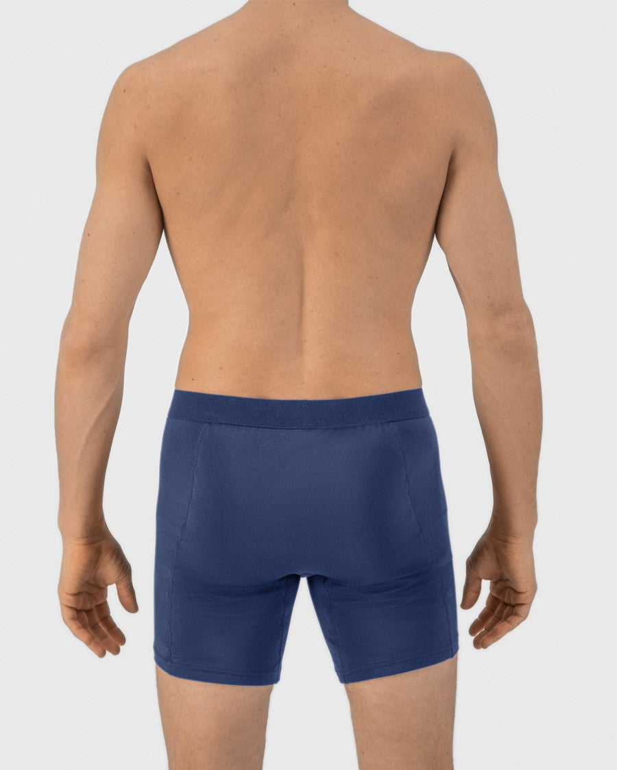 shorts, athletic, blue, mid-thicky, back view
