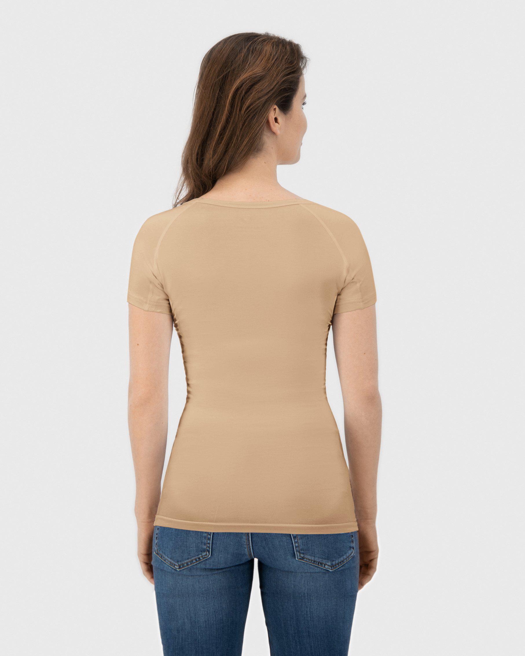 t-shirt, short-sleeve, beige, fitted, back-view
